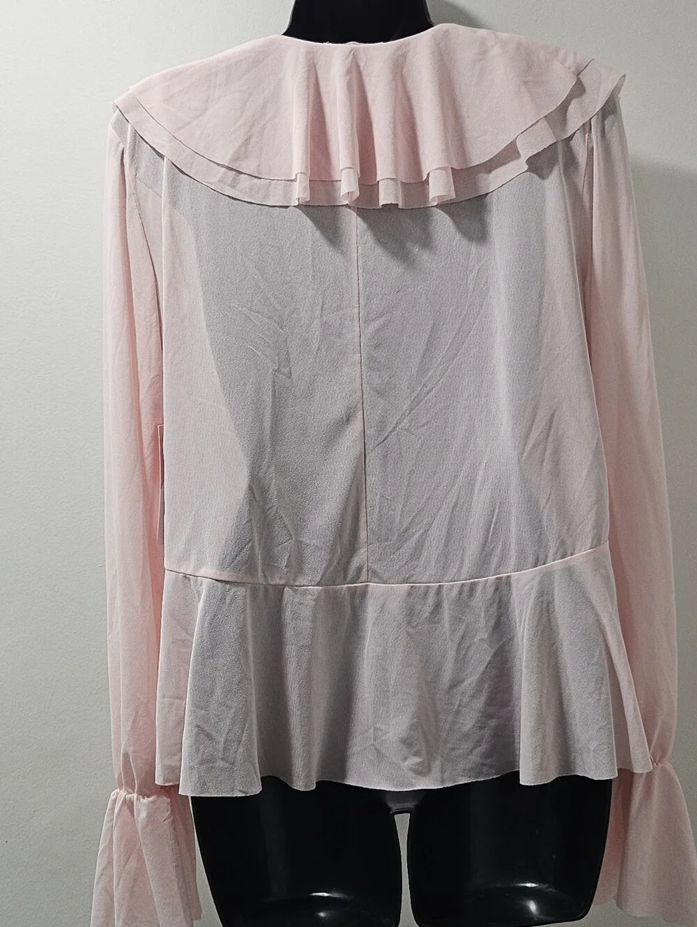 NWT Blenca Pink Ruffle Chiffon Sheer Top Bell Sleeve Coquette Medium
